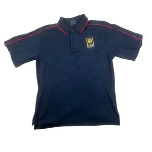 Vintage AKWA UPS NASCAR Racing Polo Shirt Mens Medium Black Red Piping USA Made